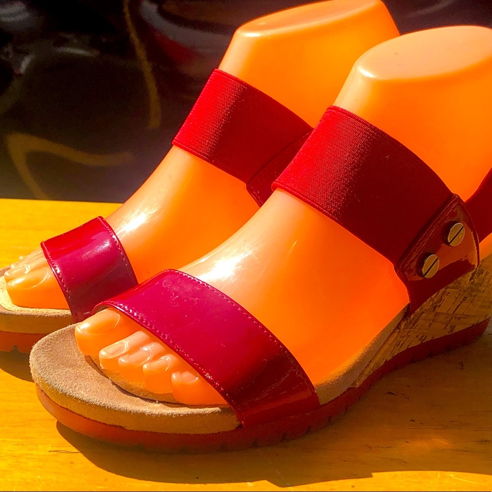 Naturalized Red Ankle Strap Wedge Sandals Size 6.5M